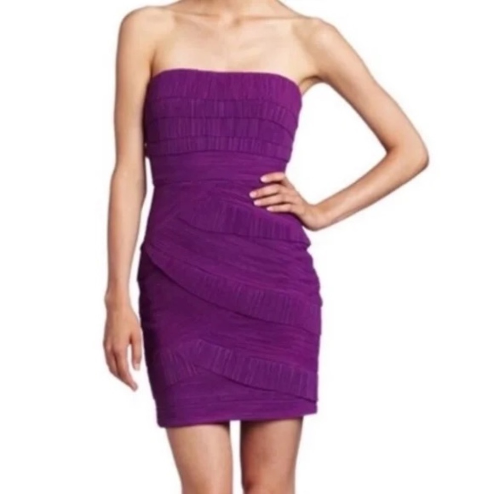 BCBGMAXAZRIA  Purple Fitted Tiered Cocktail Mini Dress